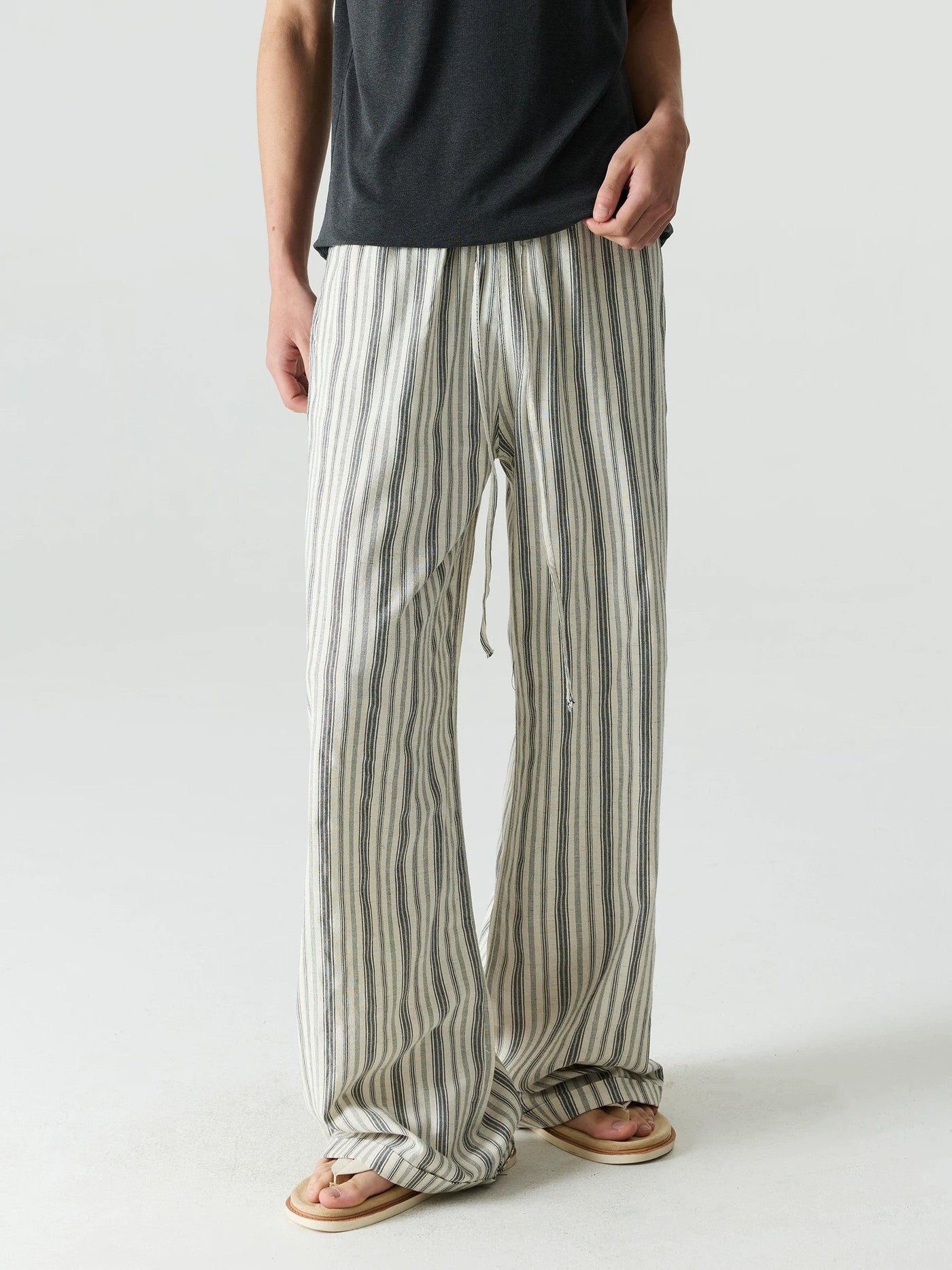 Linen Blend Striped Wide Leg Trousers
