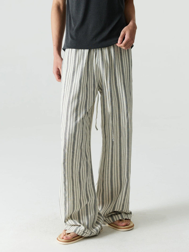 Linen Blend Striped Wide Leg Trousers