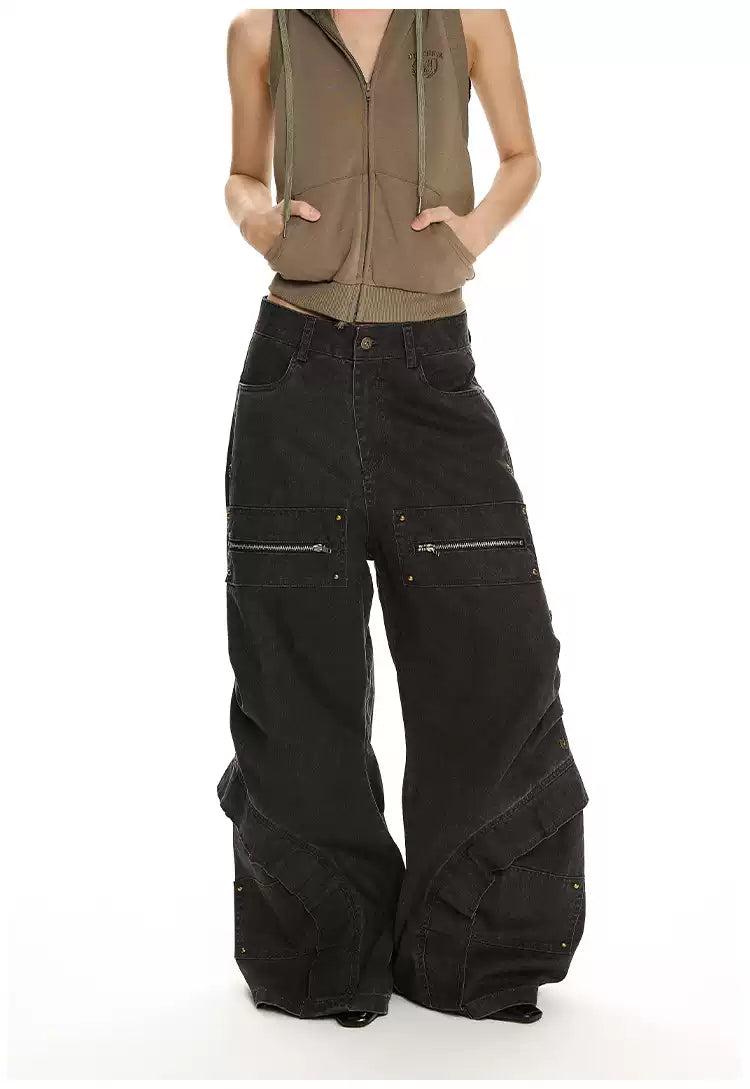 Zipped Details Grunge Jeans