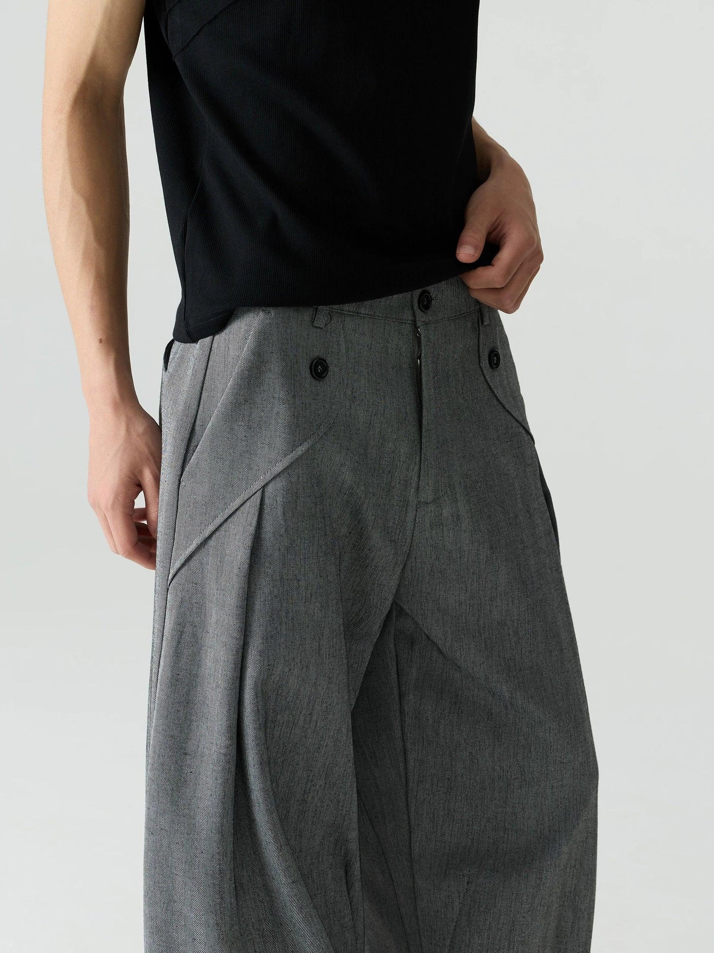 Deconstructed Curved Wide Trousers