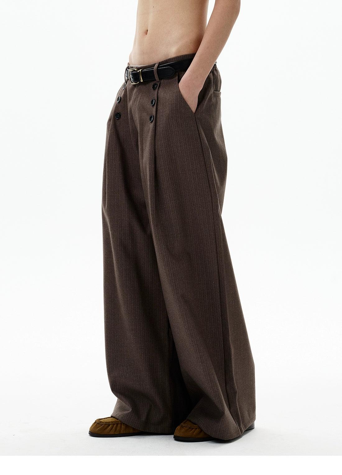 Subtle Striped Button Pleats Pants