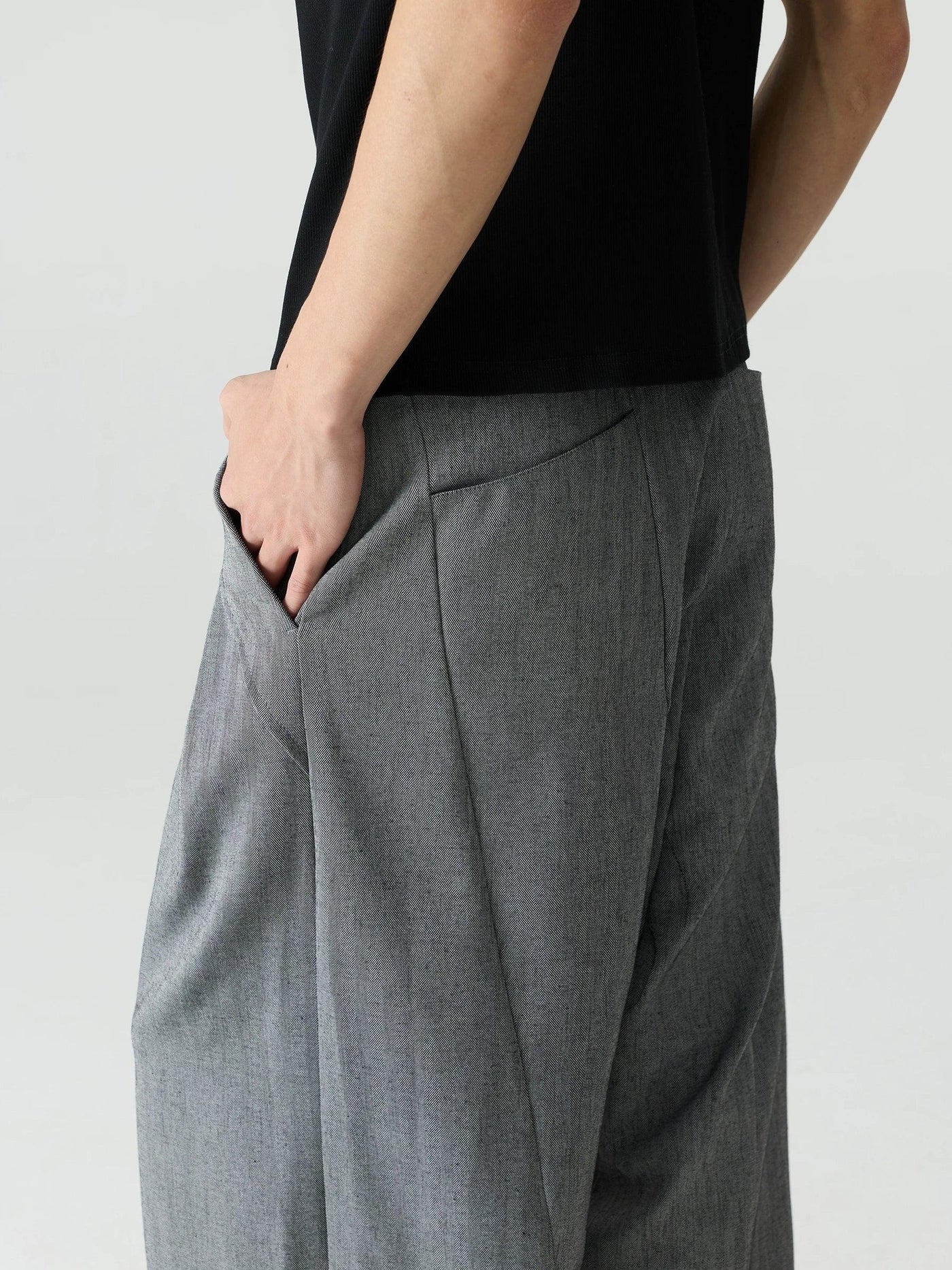 Deconstructed Curved Wide Trousers