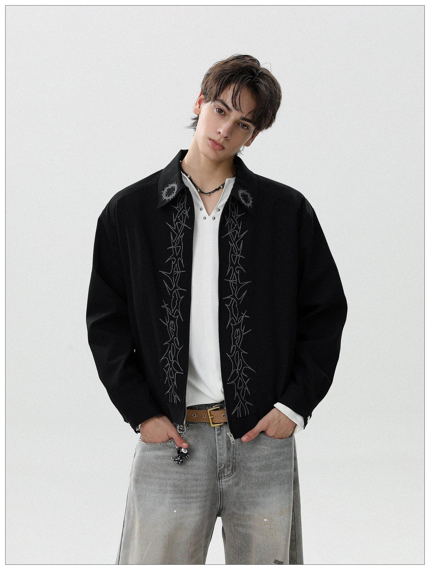 Embroidered Contrast Full-Zip Jacket