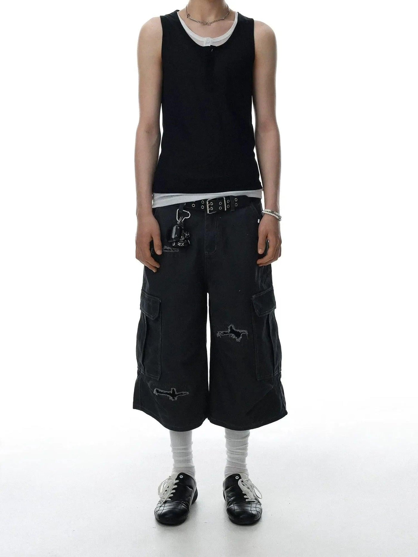 Distressed Patchwork Cargo Shorts
