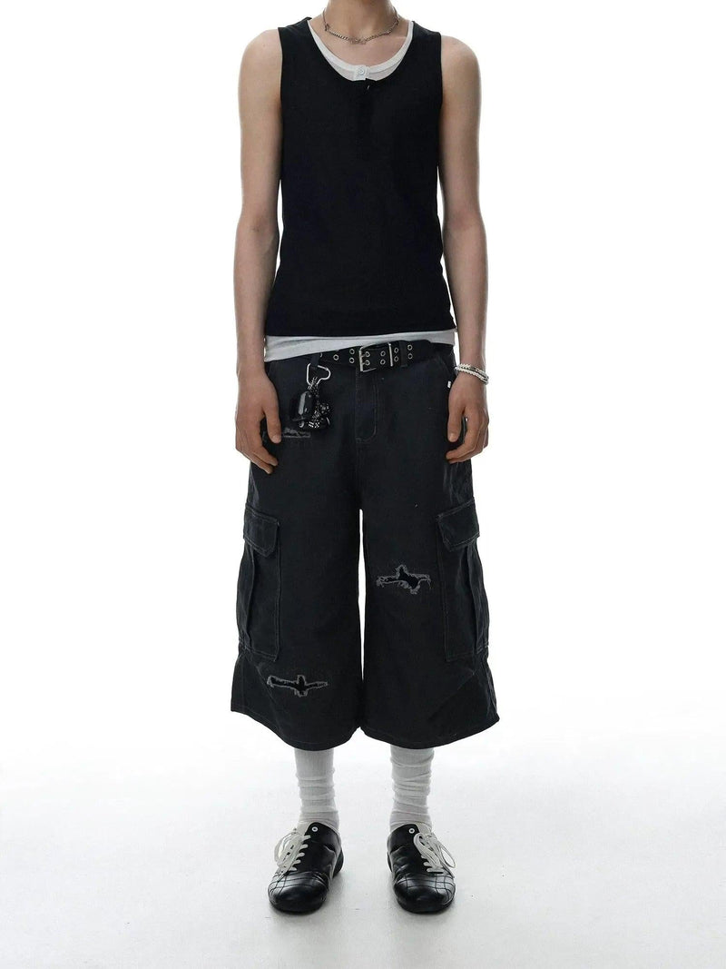 Distressed Patchwork Cargo Shorts