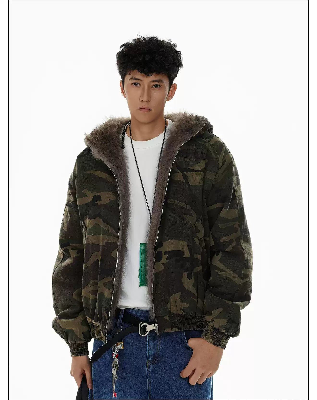 Fur Trimmed Hood Camouflage Jacket