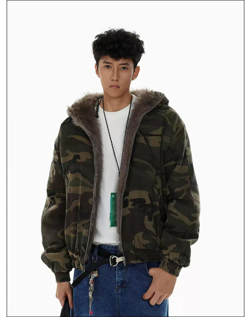Fur Trimmed Hood Camouflage Jacket