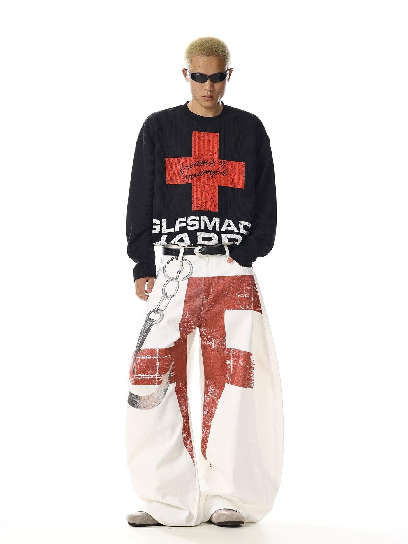 Contrast Print Baggy Fit Pants