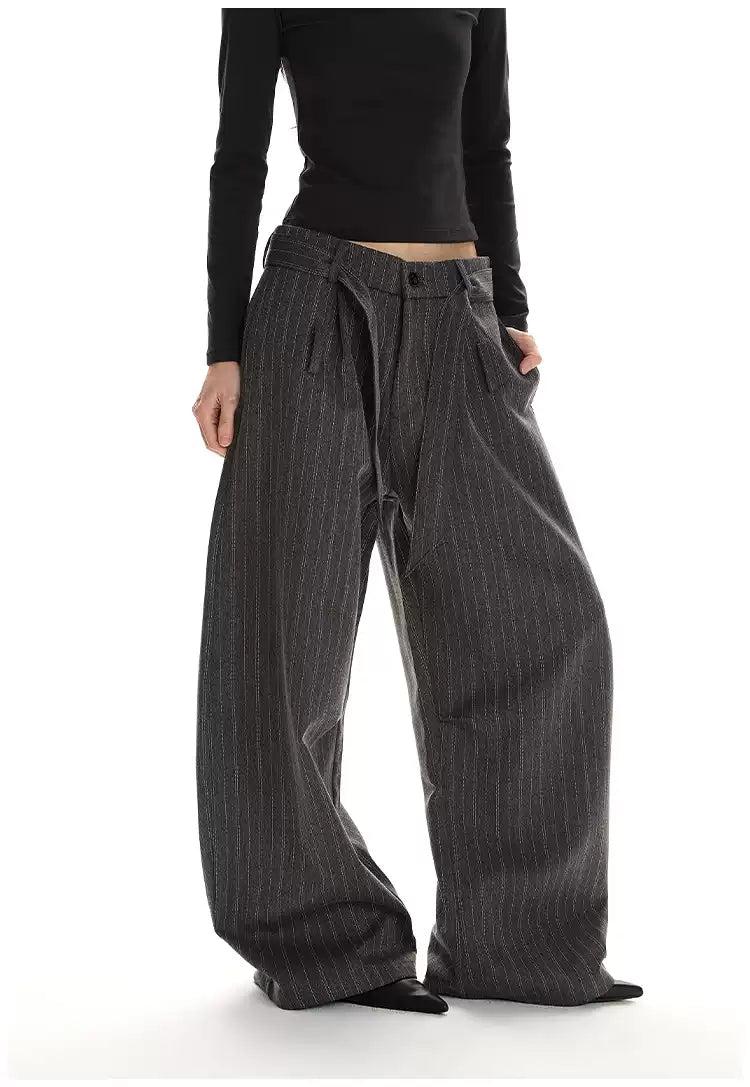Cloth Belt Subtle Textured Trousers