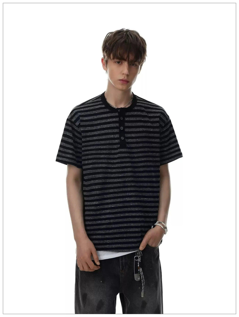 Striped Henley Collar T-Shirt