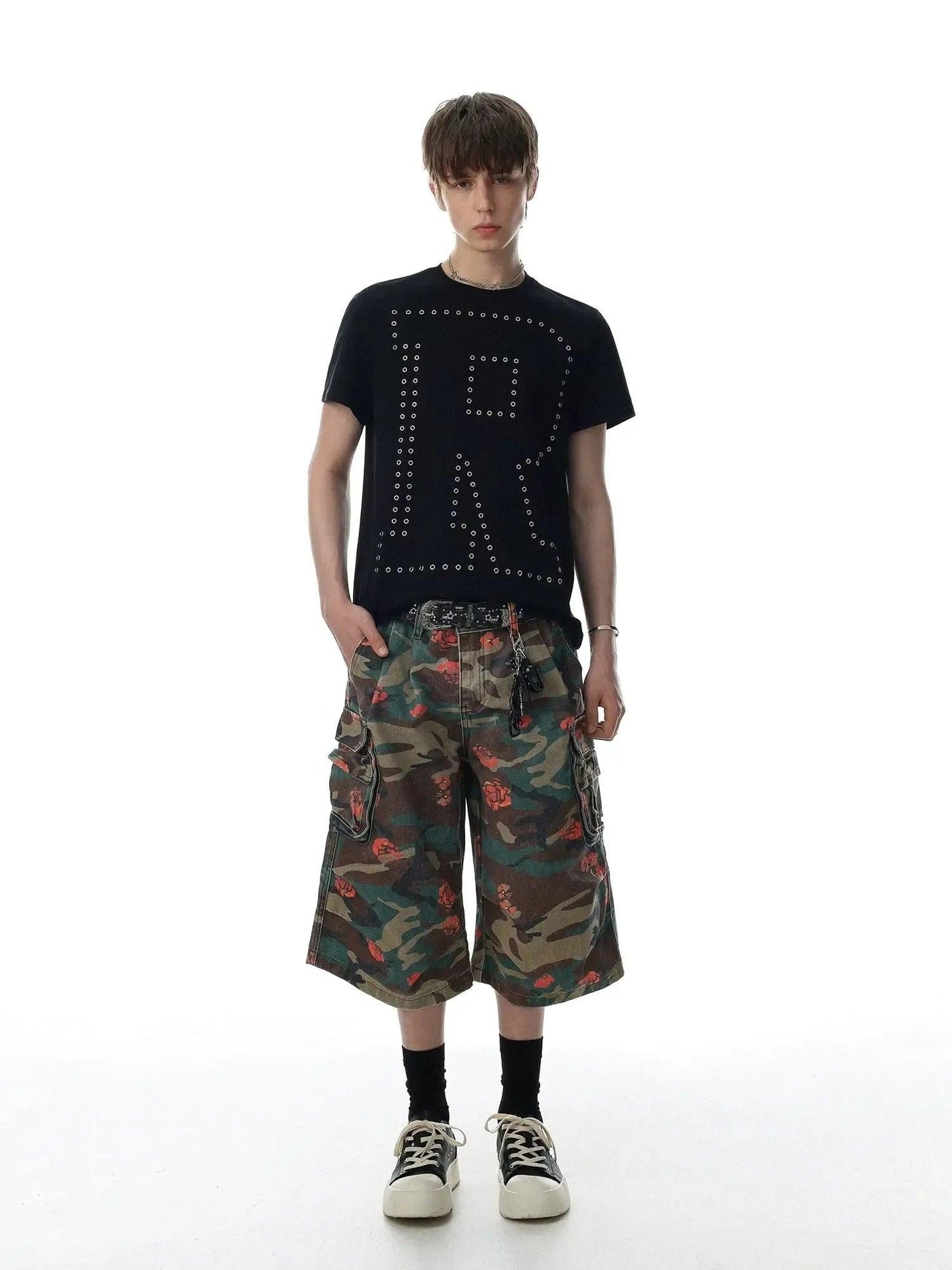 Metallic Studded Letter Print T-Shirt