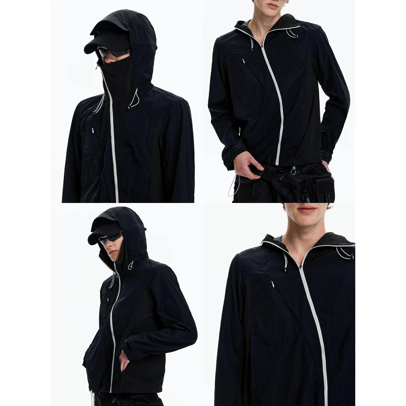 Curved Contrast Zip-Up Jacket