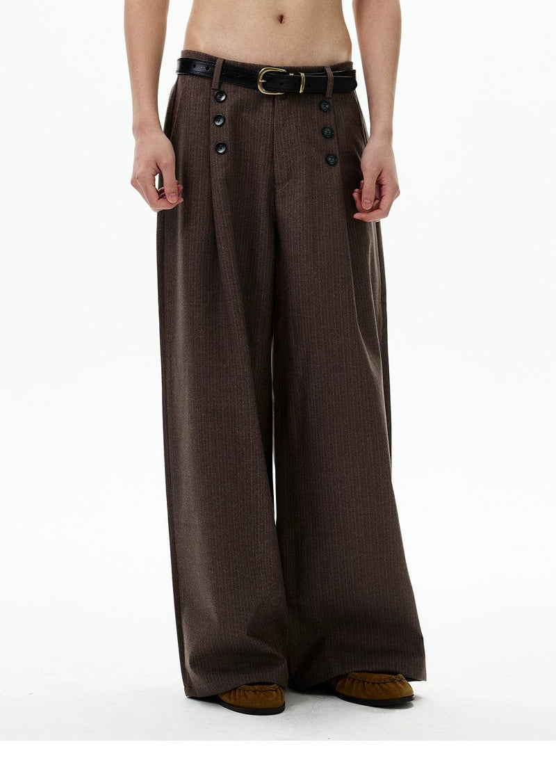 Subtle Striped Button Pleats Pants