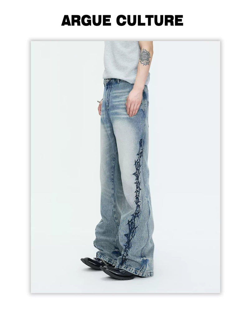 Washed Embroidery Detail Jeans