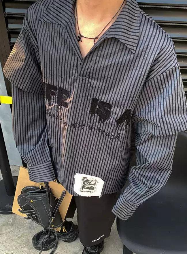 Back Patches Striped Shirt
