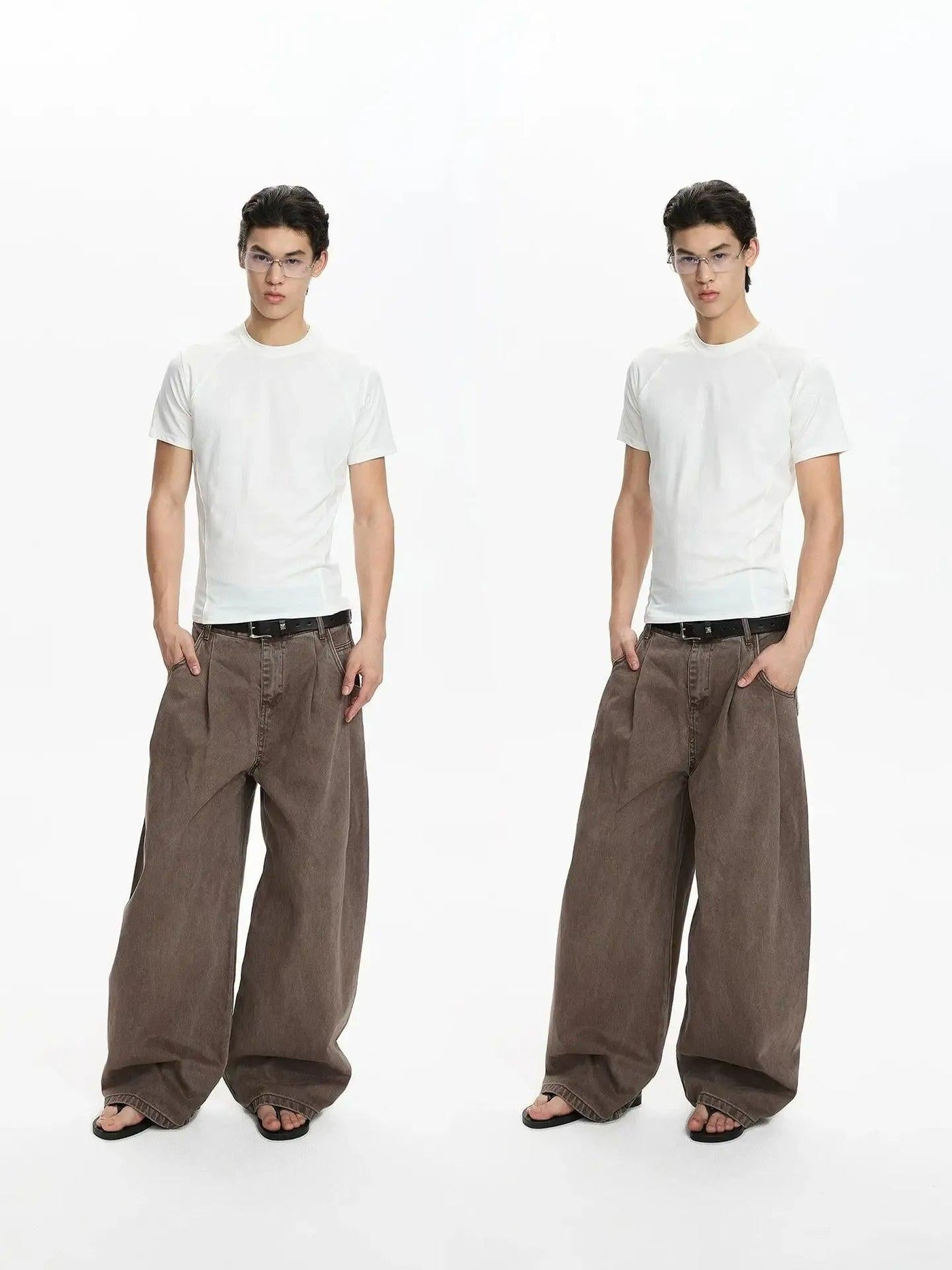 Solid Washed Wide Leg Jeans