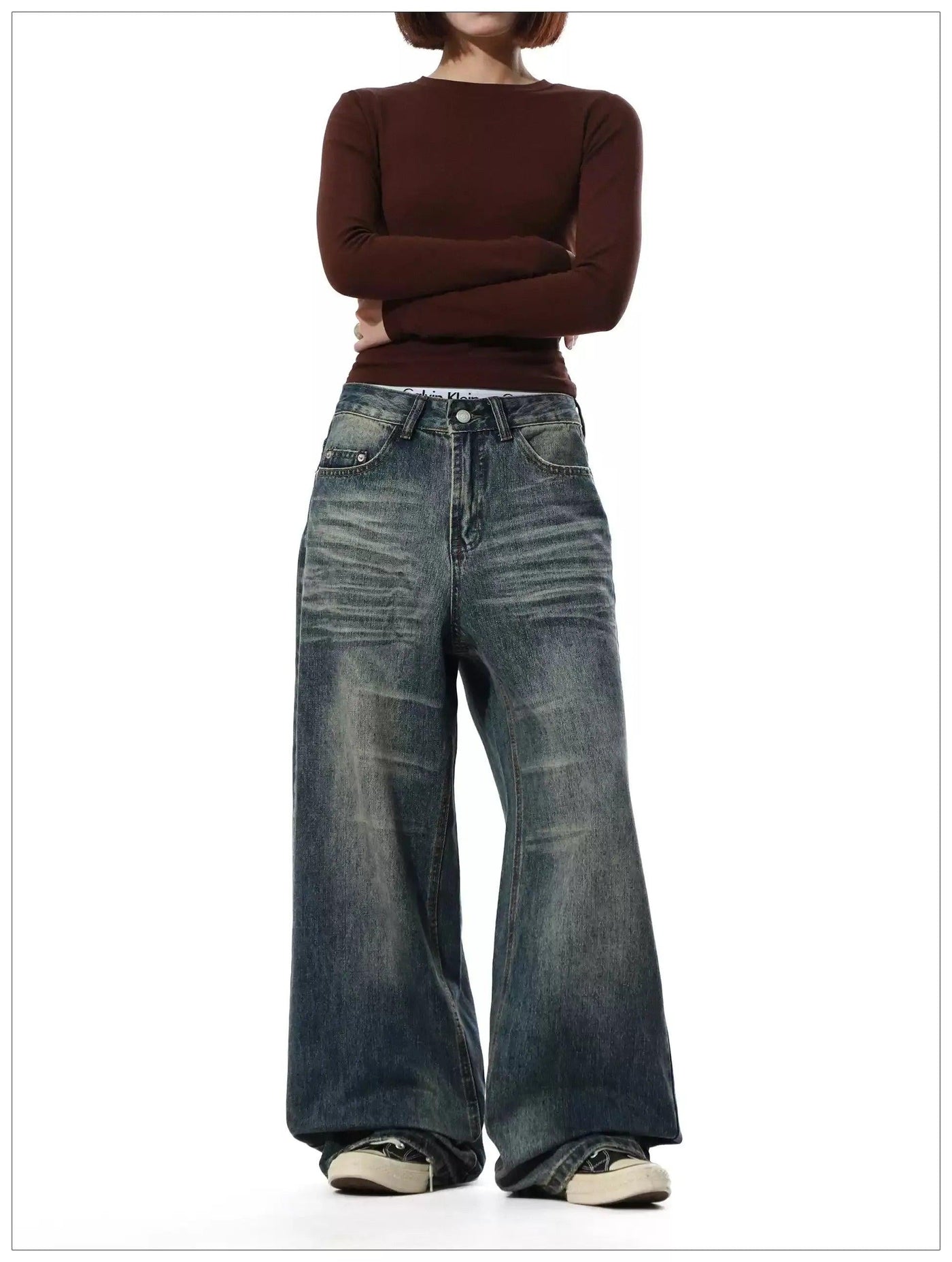 Faded Whiskers Straight Leg Jeans