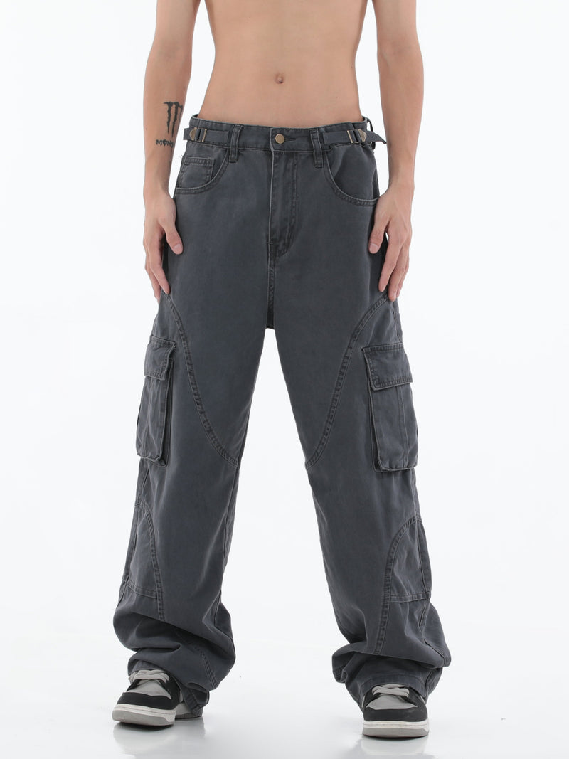 Washed Straight Loose Cargo Pants