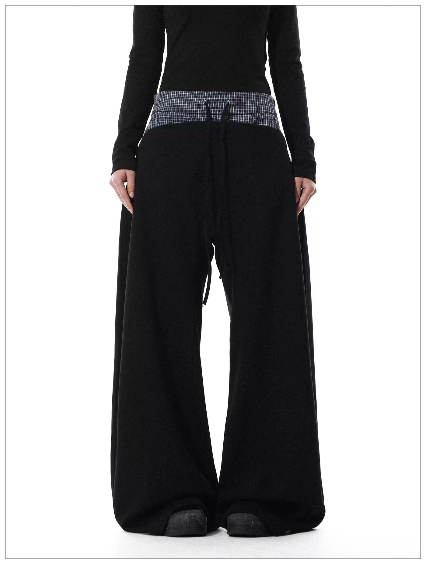 Drawstring Plaid Waist Wide Sweatpants