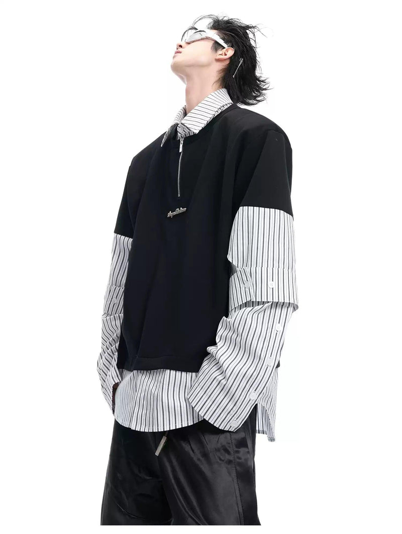 Spliced Sleeve Striped Layers Polo