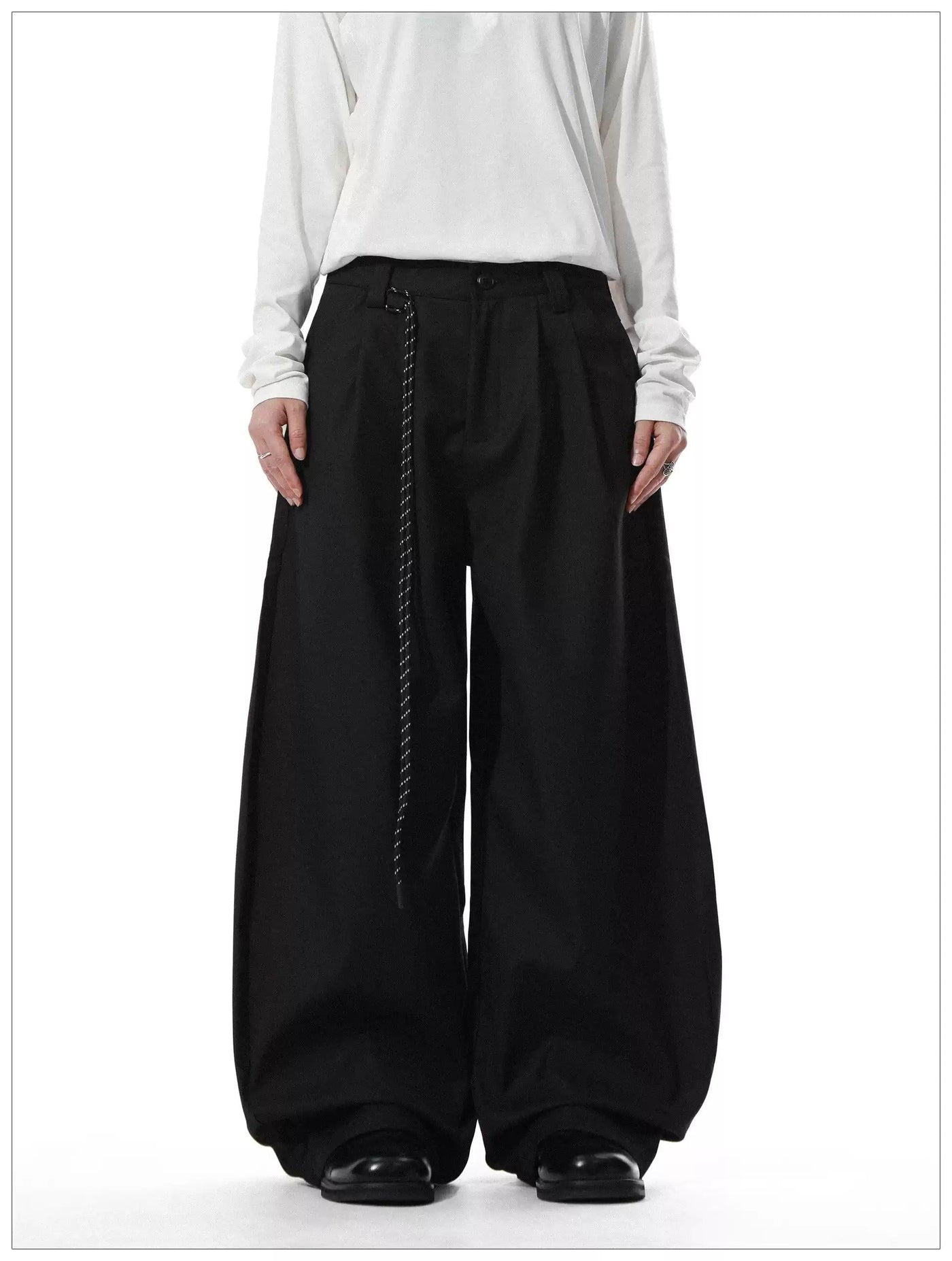 Drawstring Pleats Wide Leg Trousers