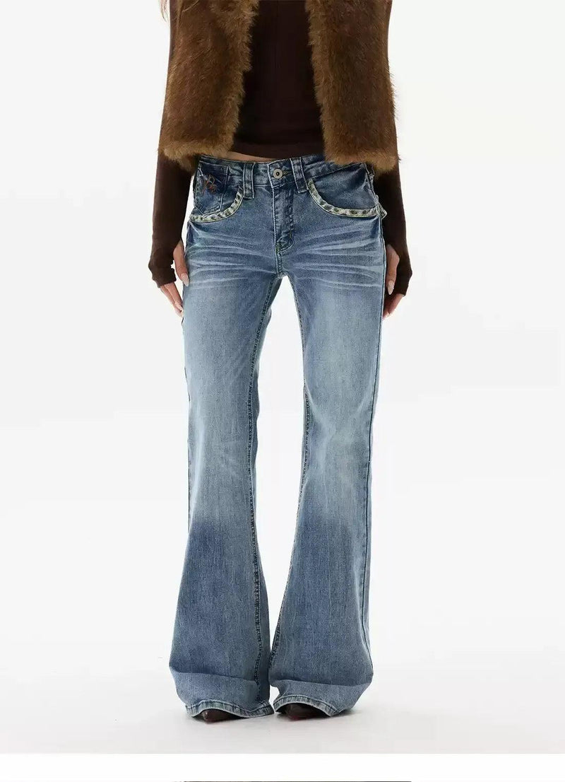 Washed Faded Flared Jeans