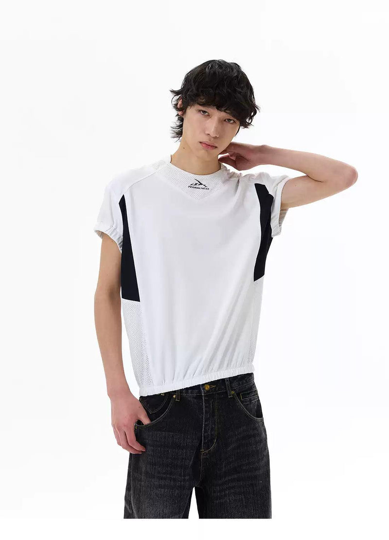 Ruched Hem Spliced Panel T-Shirt