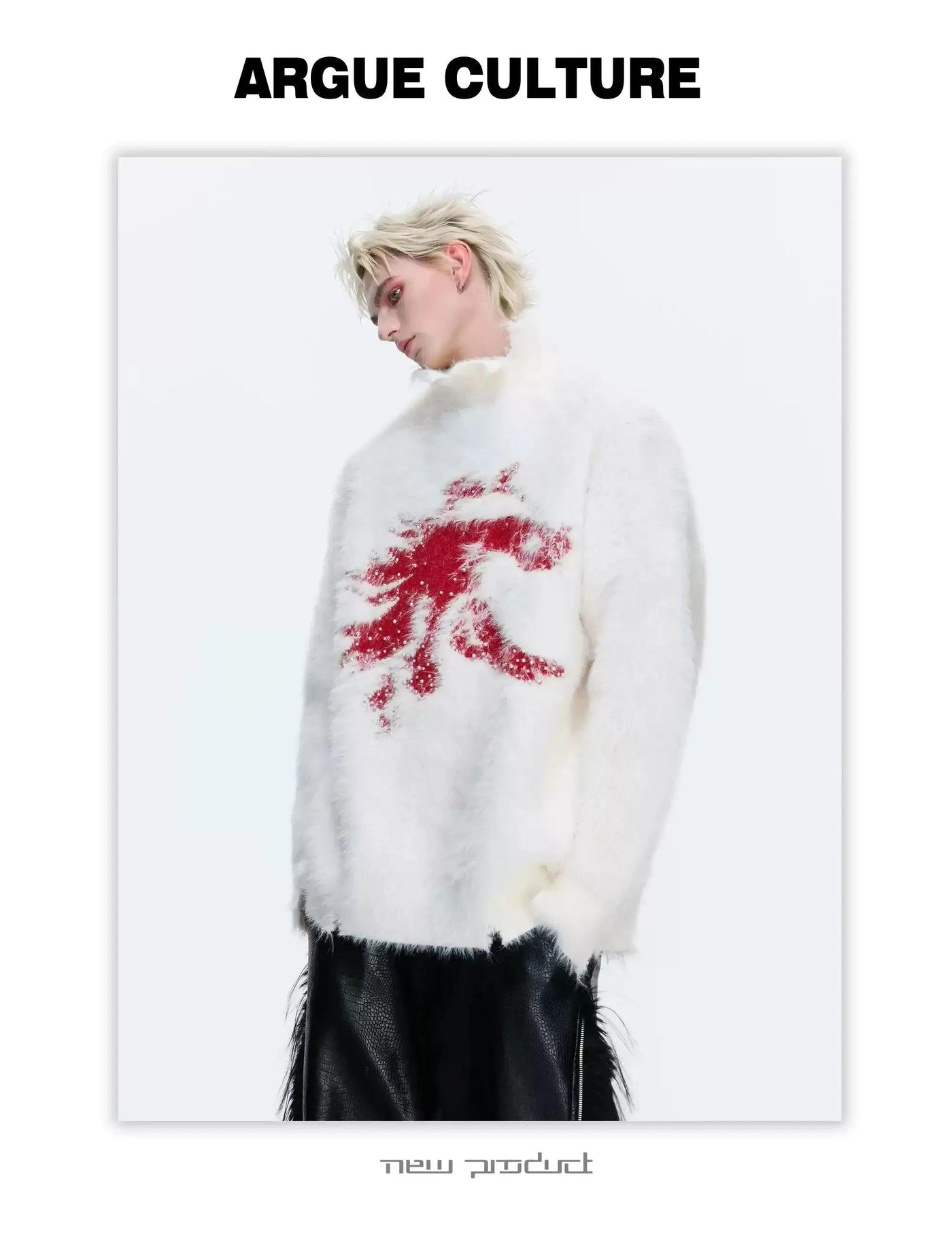 Abstract Contrast Faux Fur Sweater