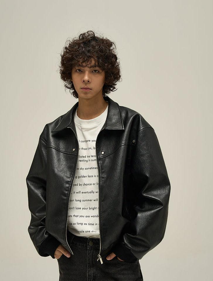 Metal Bar Buttons Faux Leather Jacket