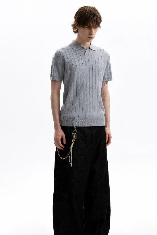Textured V-Neck Knit Polo