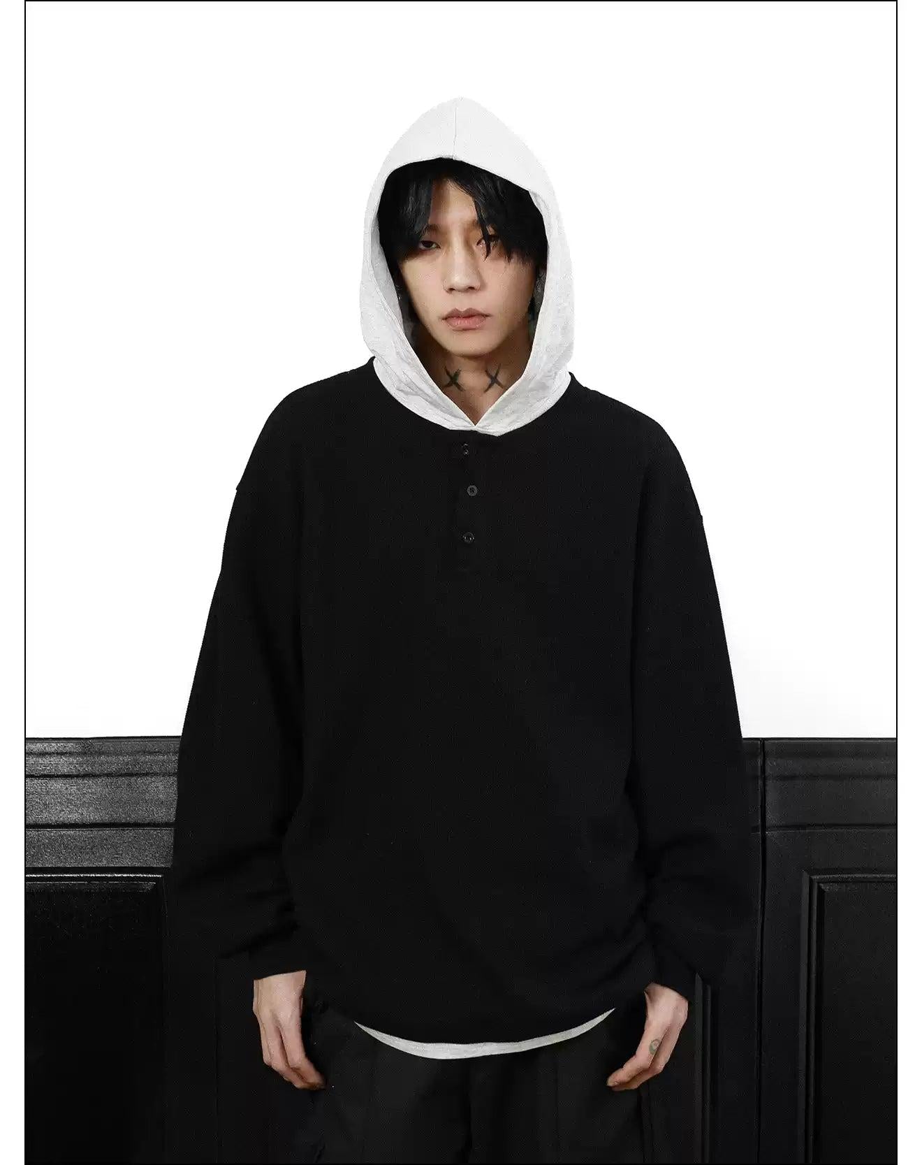 Waffle Knit Contrast Spliced Hoodie
