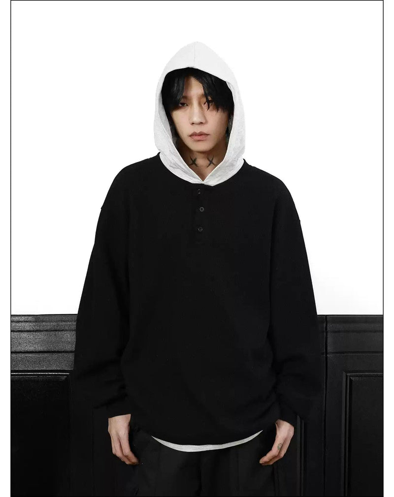 Waffle Knit Contrast Spliced Hoodie
