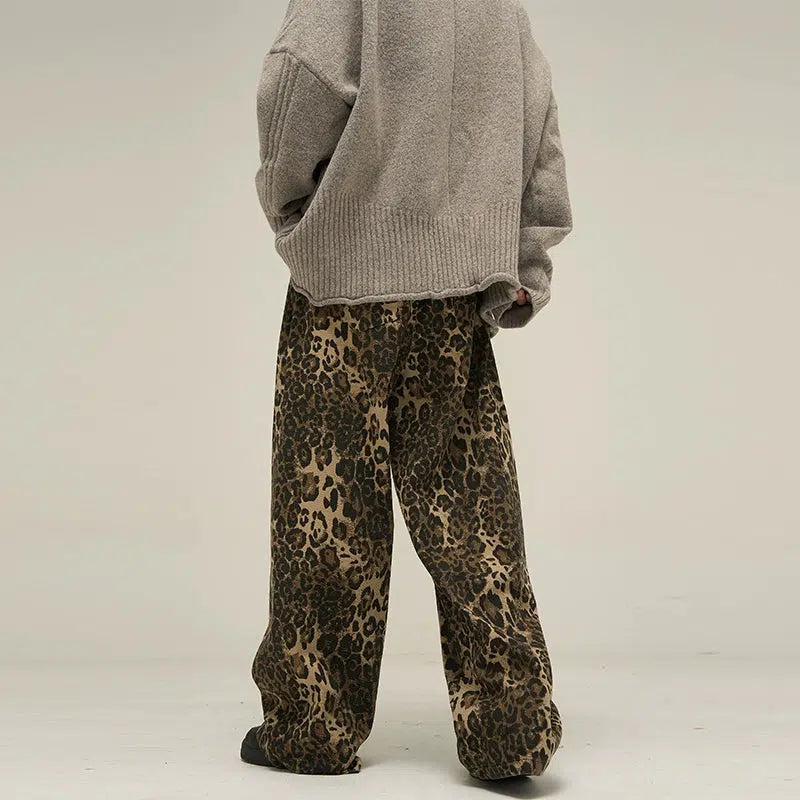 Slant Pocket Leopard Print Loose Pants