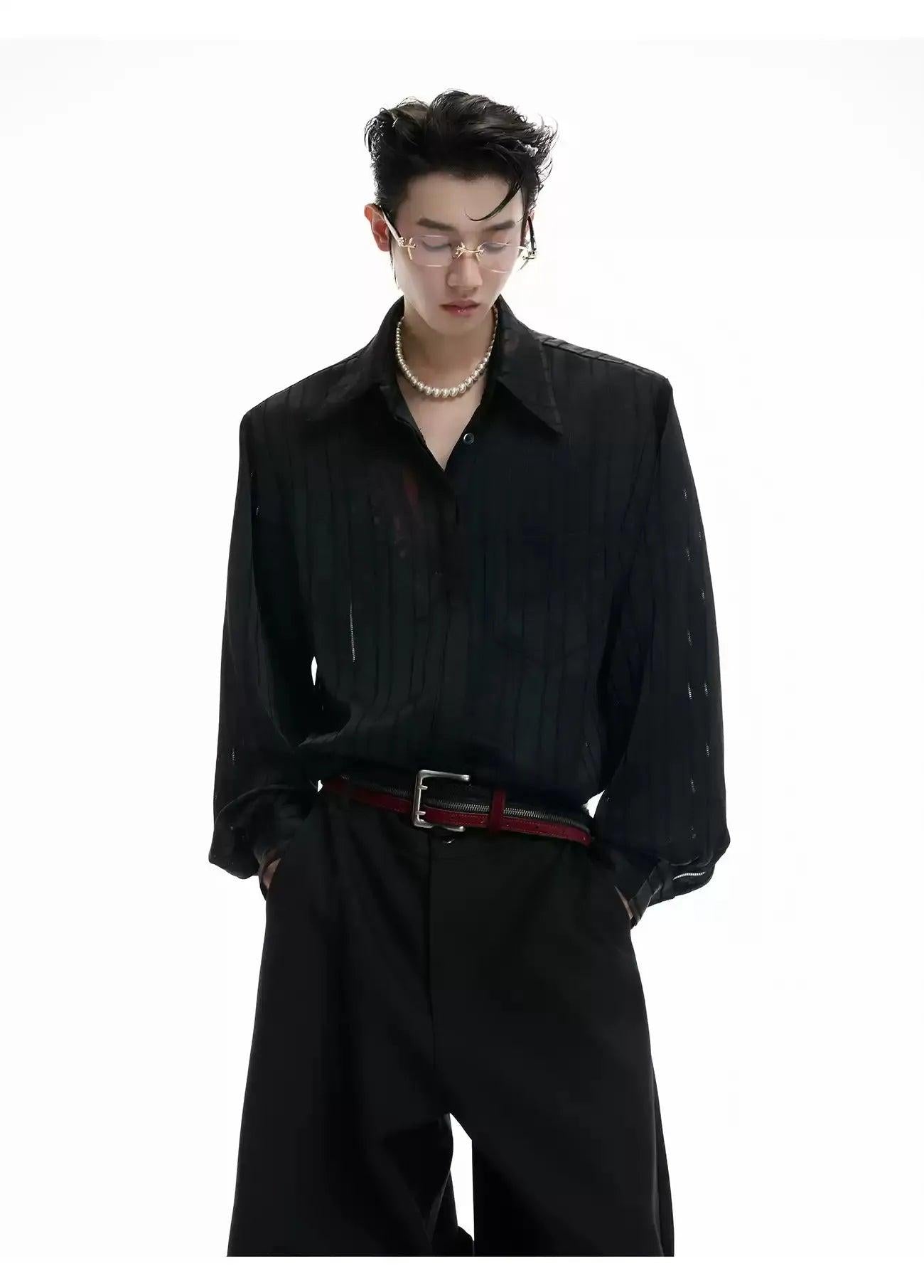 Line Textured Sheer Buttoned Shirt