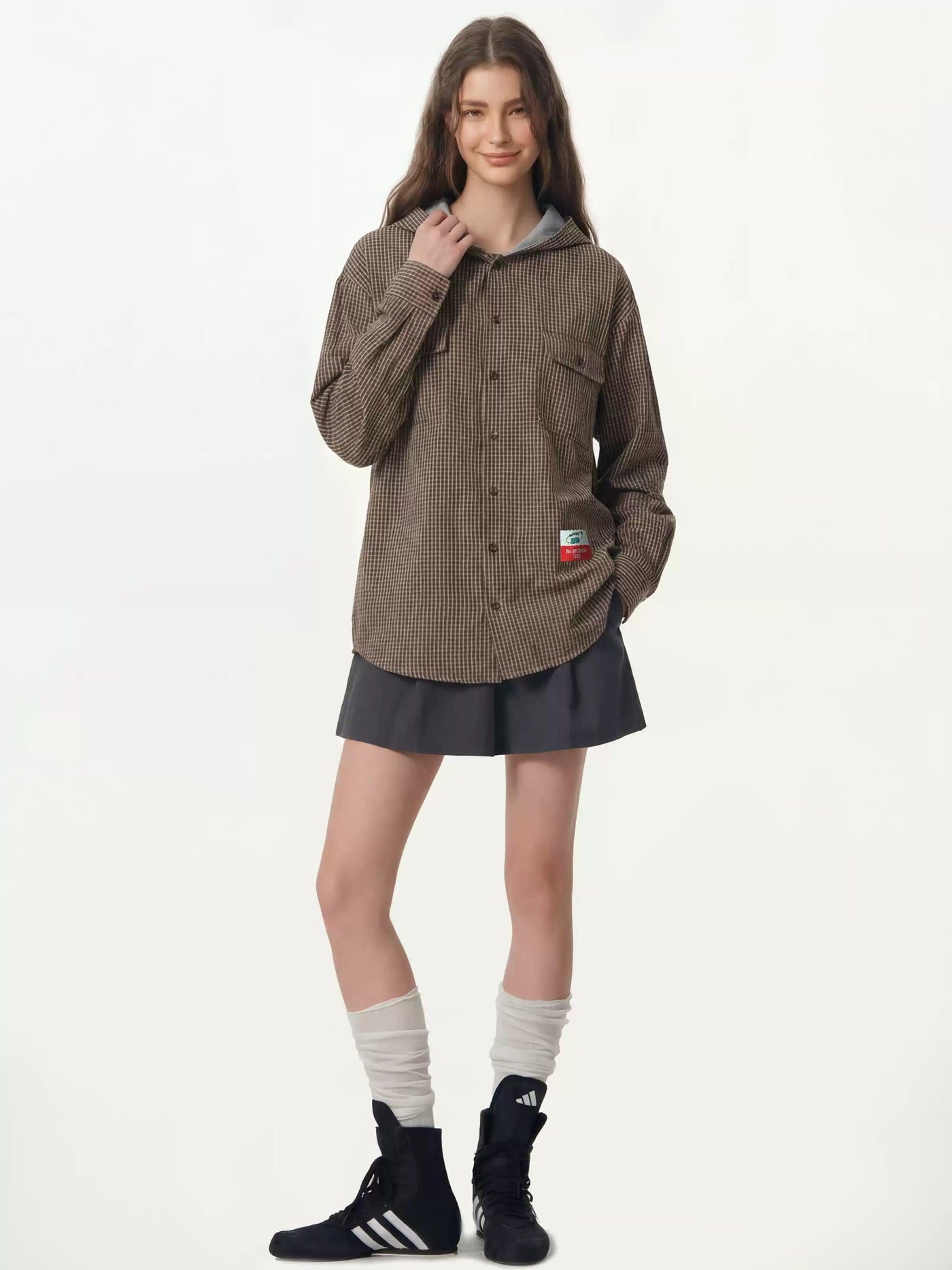 Hooded Checkered Buttoned Jacket