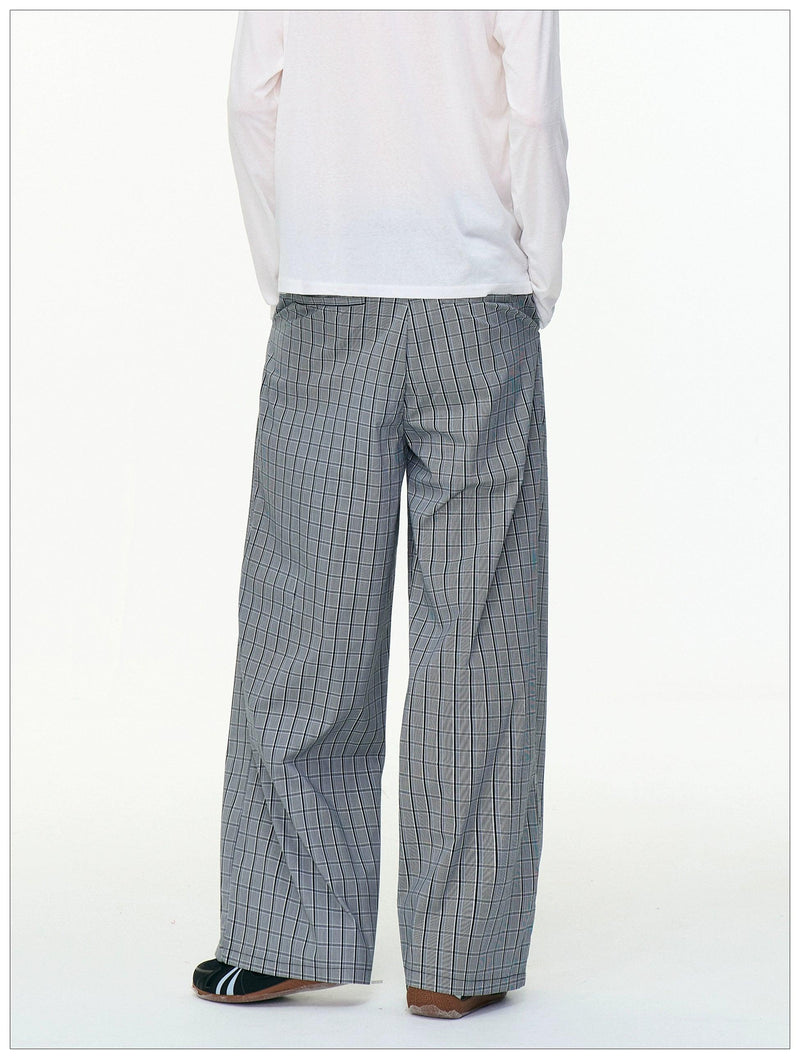 Plaid Pattern Straight Leg Wide Pants