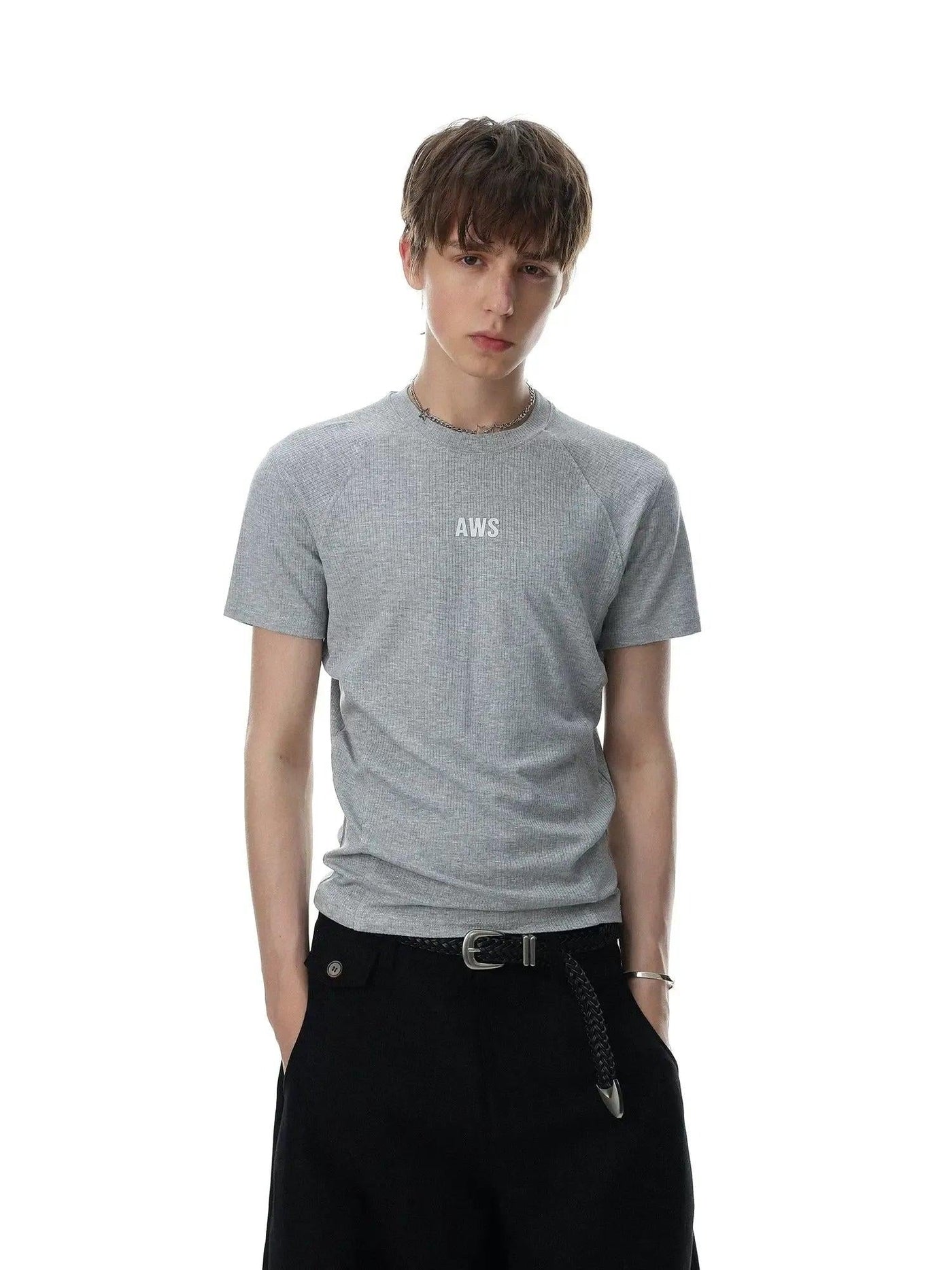 Textured Graphic Letter T-Shirt