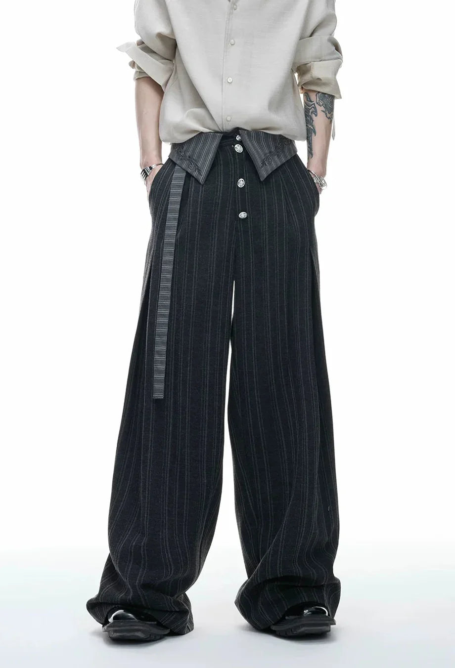 Embroidered High-Waisted Wide Pants