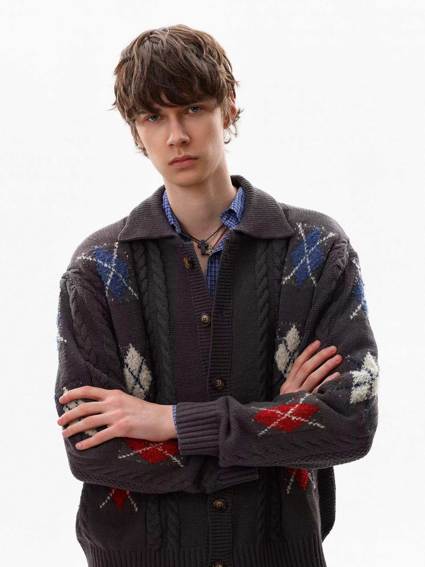 Argyle Buttoned Collared Cardigan