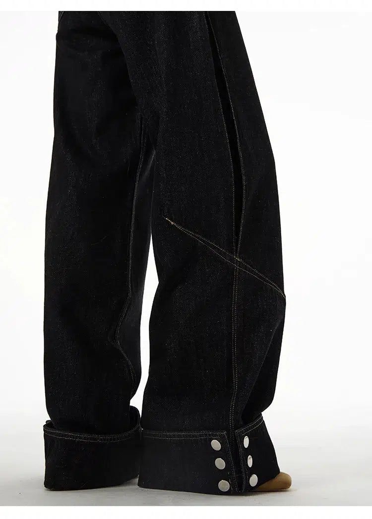 Button Straight Loose Jeans