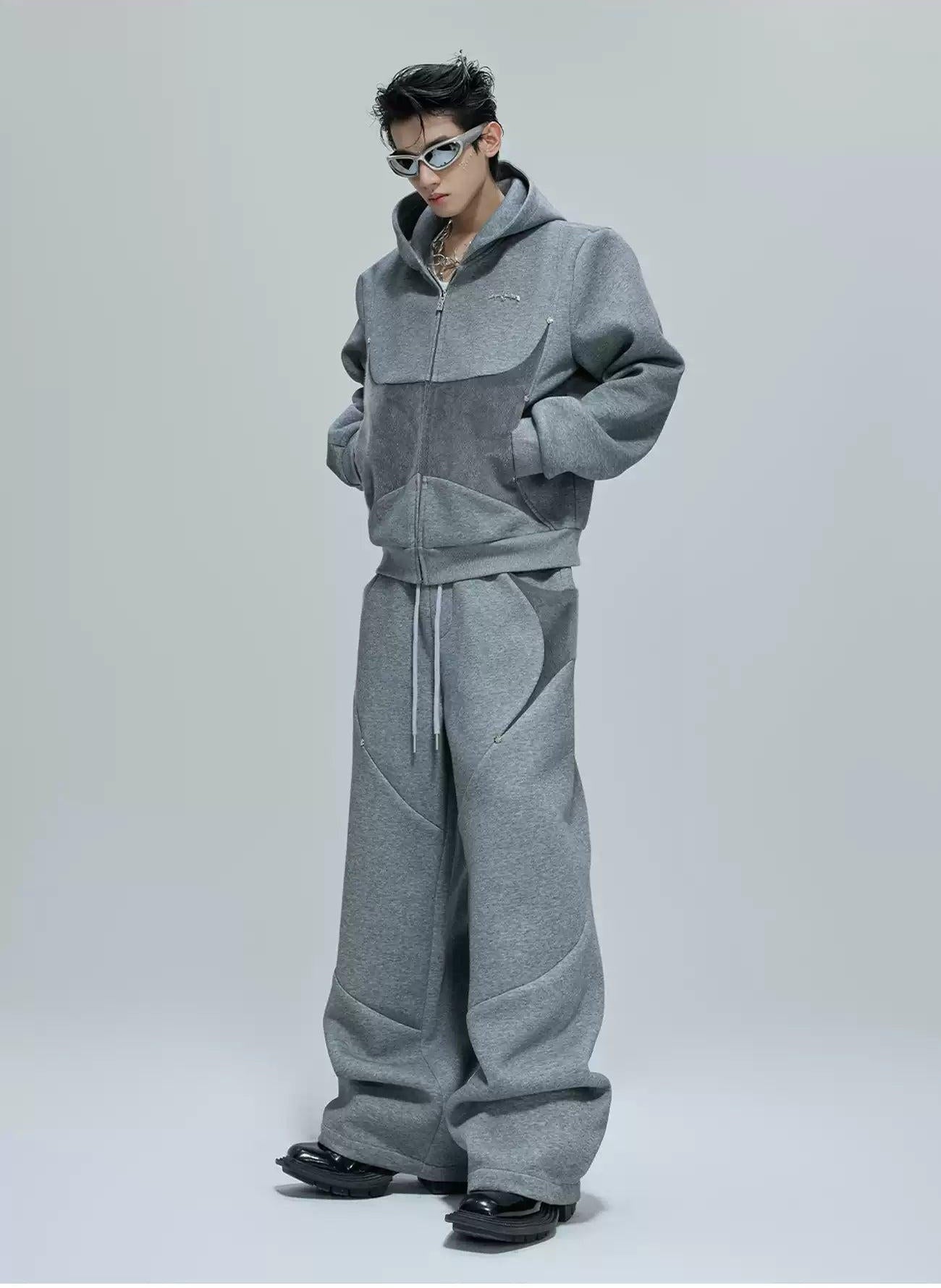 Athleisure Contrast Spliced Zip-Up Hoodie & Sweatpants Set