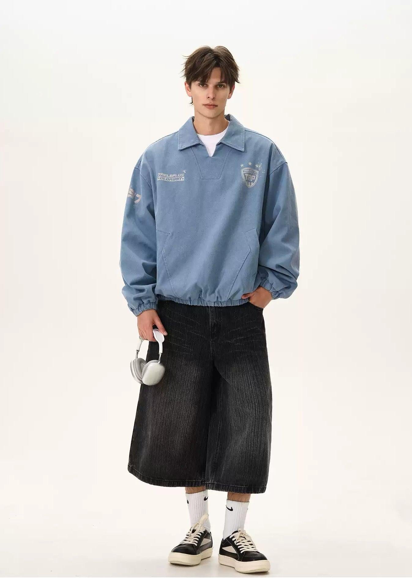 Ruched Hem Pullover Denim Polo