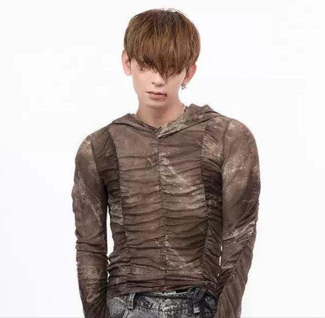 Structured Sheer Print Hooded Shirt