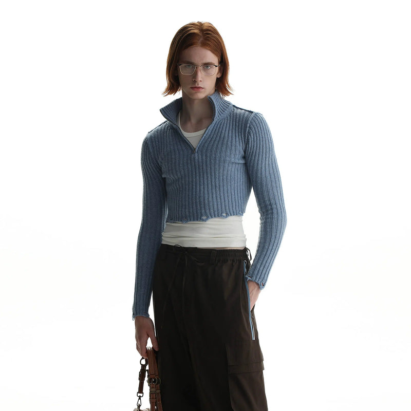 Casual Cropped Knitted Half-Zip
