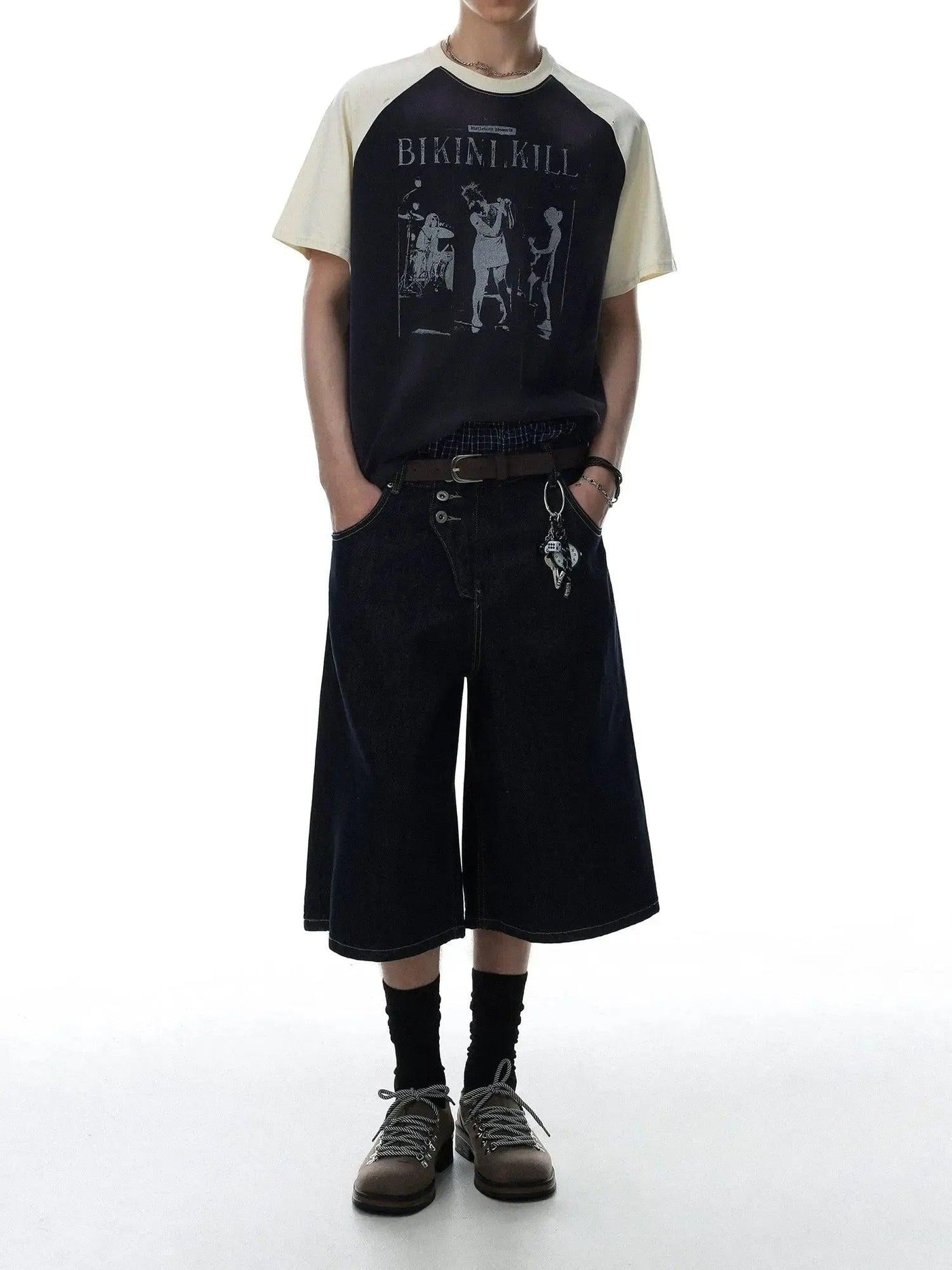 Faded Wide Leg Denim Shorts