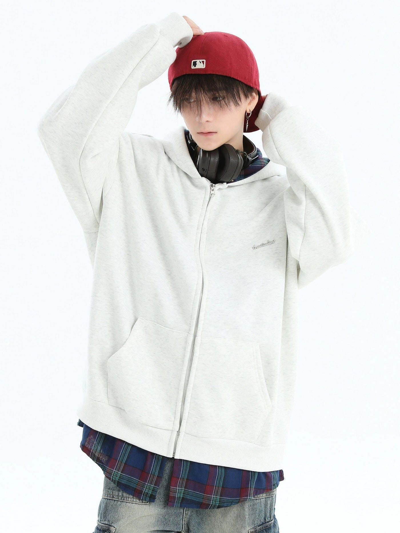Plaid Layer Zipped Hoodie