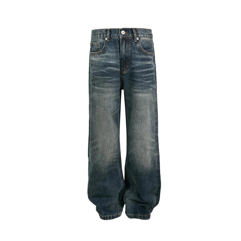 Whiskered Faded Straight Jeans