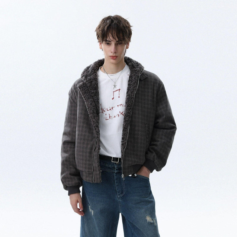 Faux Fur Lining Checkered Jacket