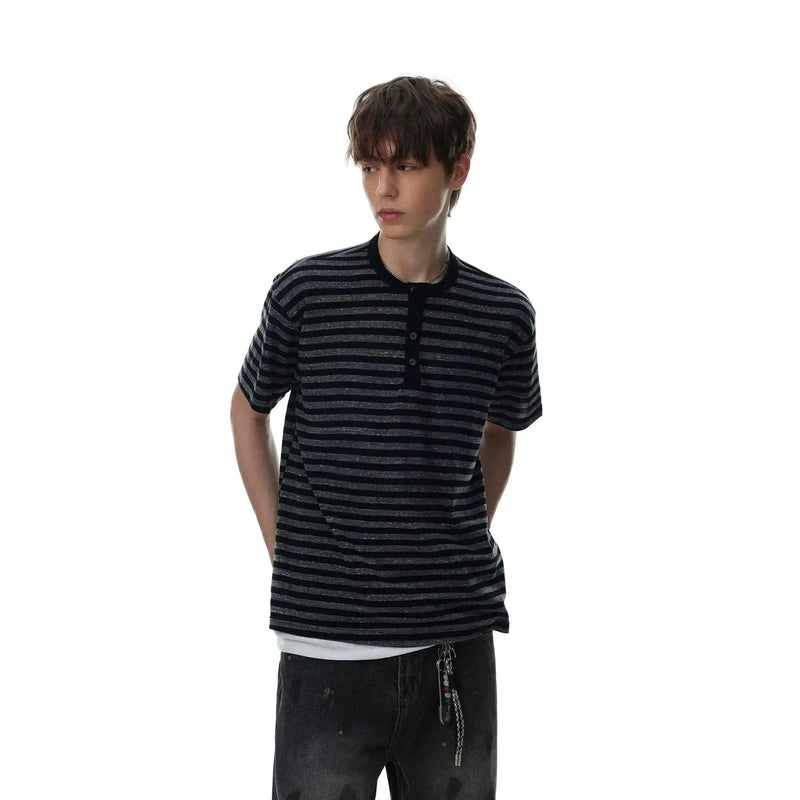 Striped Henley Collar T-Shirt