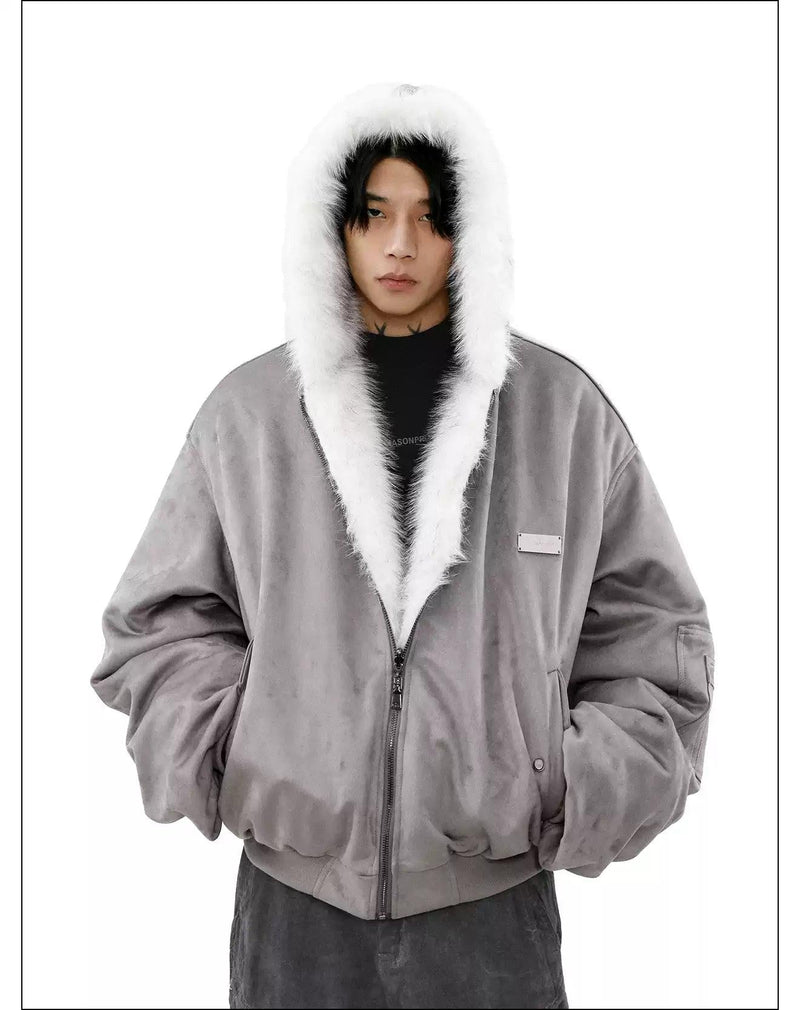Reversible Fur Micro Suede Hooded Jacket
